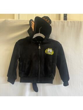 Garfield Full Zip Black Jacket Toddler Medium Hooded Ears Tail Animated Cartoon
